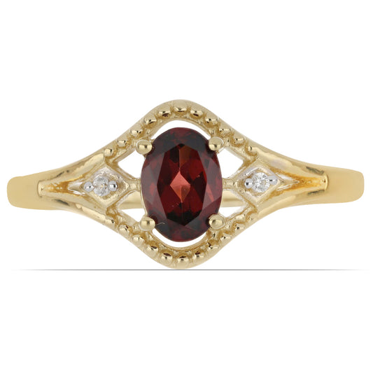 Kullattu hopeaSormus Barton Granaatilla ja Valkoisella Topaasilla