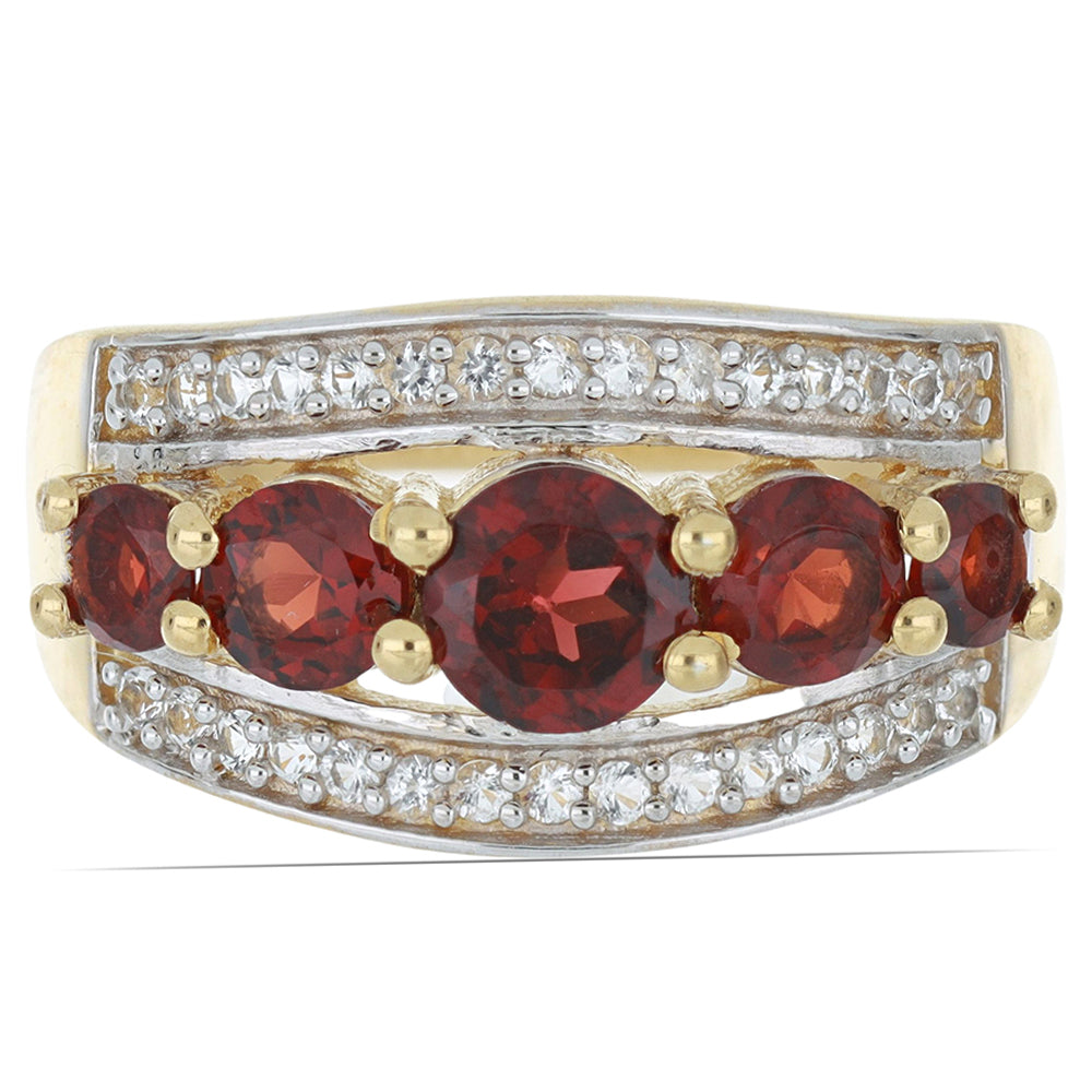 Kullattu hopeaSormus Barton Granaatilla ja Valkoisella Topaasilla