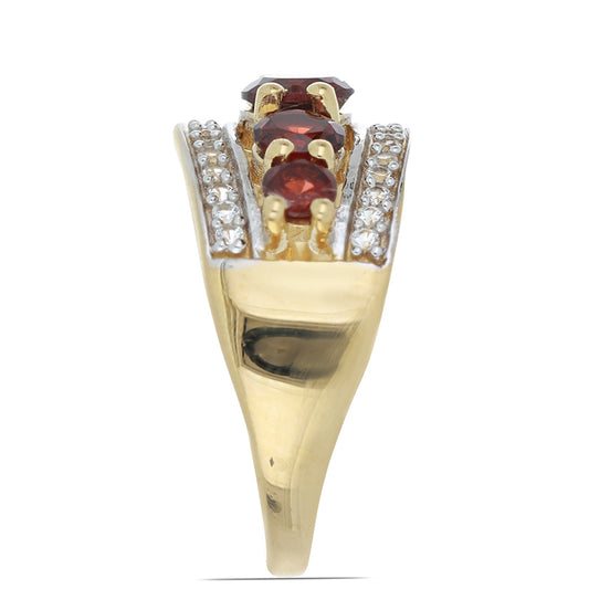 Kullattu hopeaSormus Barton Granaatilla ja Valkoisella Topaasilla