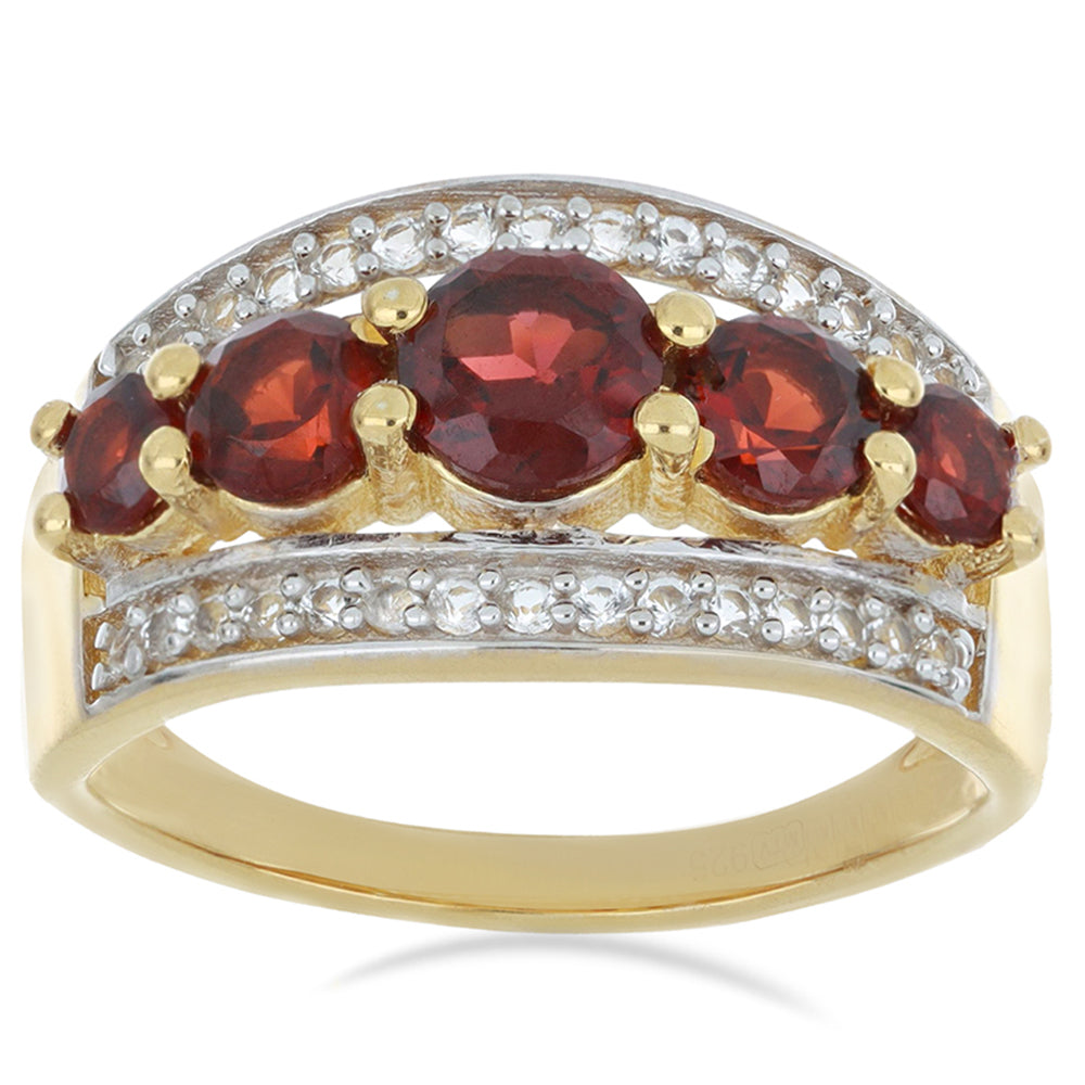 Kullattu hopeaSormus Barton Granaatilla ja Valkoisella Topaasilla 4 