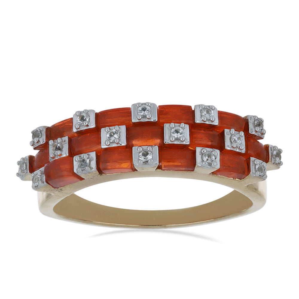 Kullattu hopeaSormus Lega Dembin Oranssilla Opaalilla ja Valkoisella Topaasilla 2 