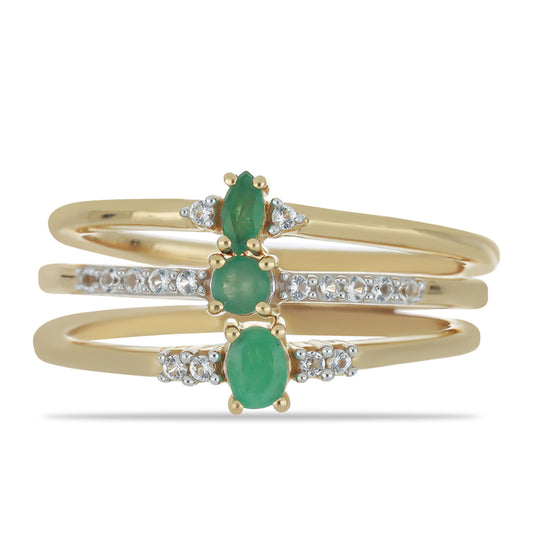 Kullattu hopeasetti Brasilian Smaragdilla ja Valkoisella Topaasilla ( sormus )