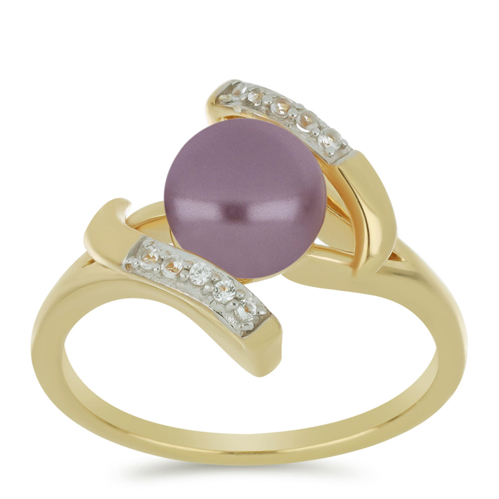 Kullattu hopeaSormus Violetilla Makeanveden Helmellä ja Valkoisella Topaasilla