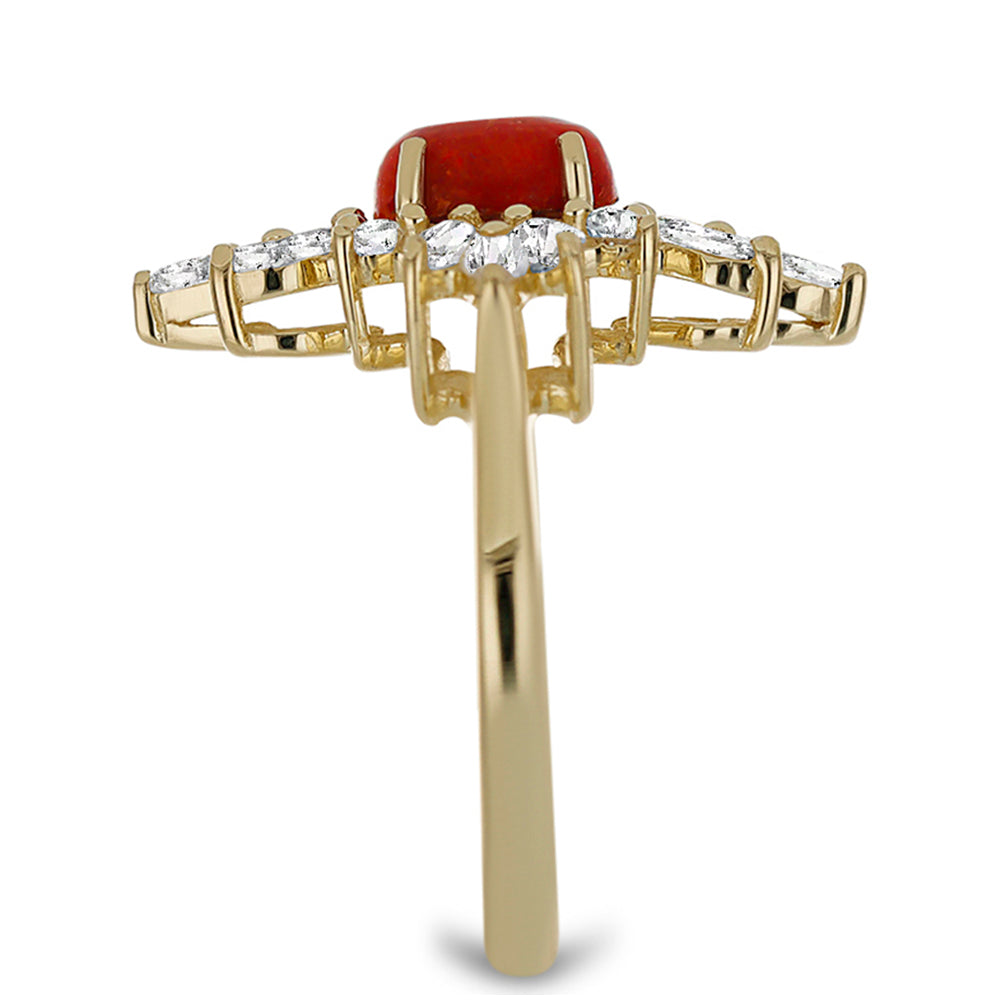 Kullattu hopeaSormus Punaisella Korallilla ja Valkoisella Topaasilla 4 