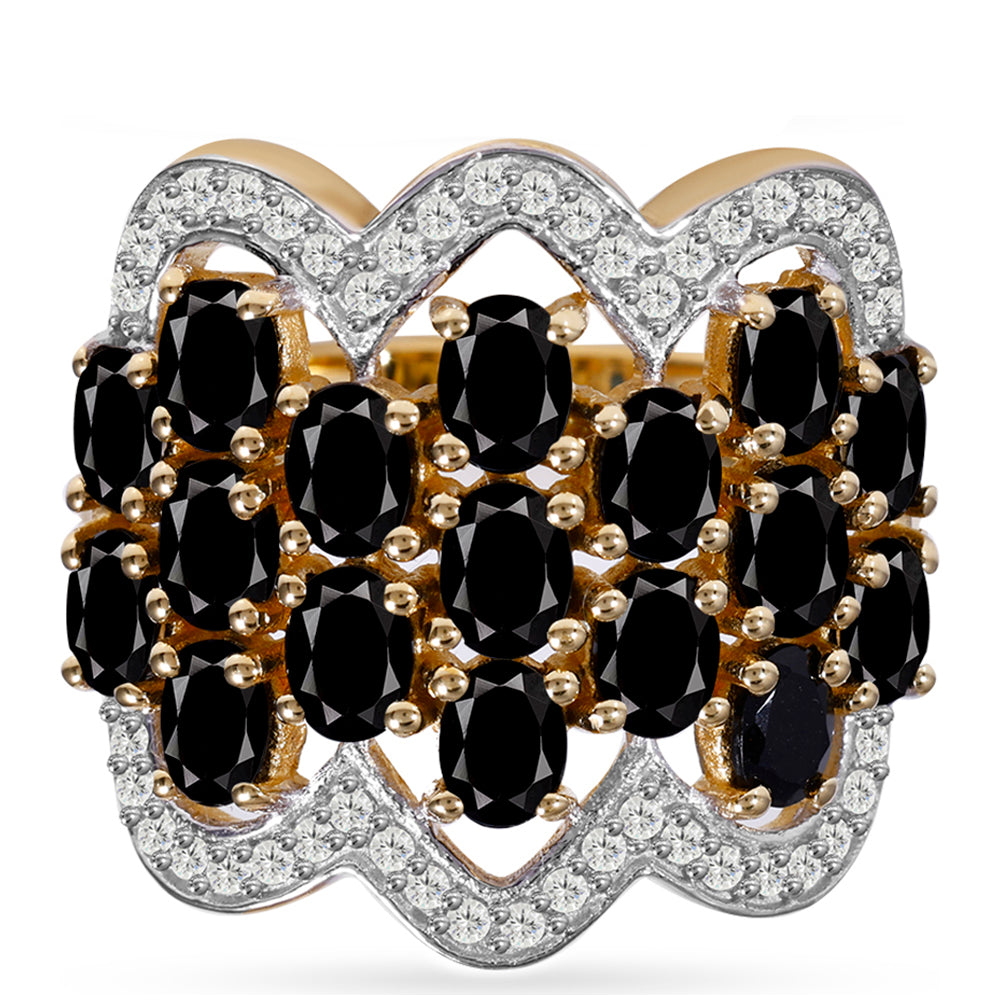 Kullattu hopeaSormus Pelmadullan mustalla turmailiinilla ja Valkoisella Topaasilla