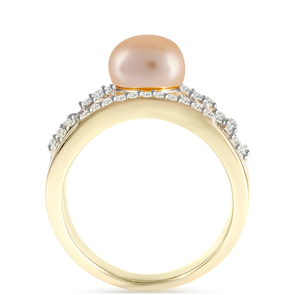 Kullattu hopeaSormus Kultaisella Makeanveden Helmellä ja Valkoisella Topaasilla 2 