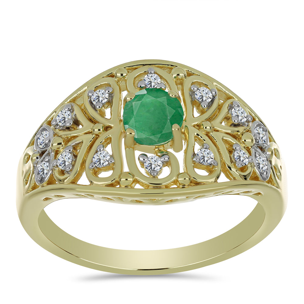 Kullattu hopeaSormus Brasilian Smaragdilla ja Valkoisella Topaasilla