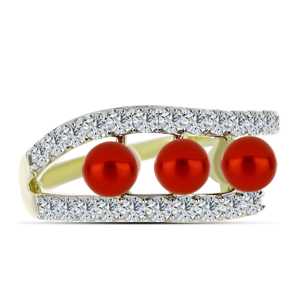 Kullattu hopeaSormus Punainen makeanveden helmellä ja Valkoisella Topaasilla 1 