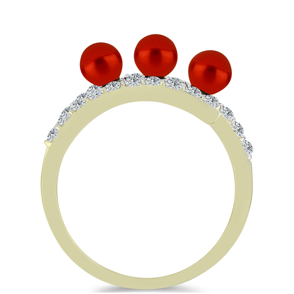 Kullattu hopeaSormus Punainen makeanveden helmellä ja Valkoisella Topaasilla 2 