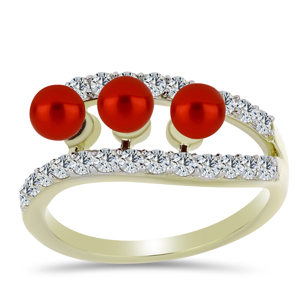 Kullattu hopeaSormus Punainen makeanveden helmellä ja Valkoisella Topaasilla