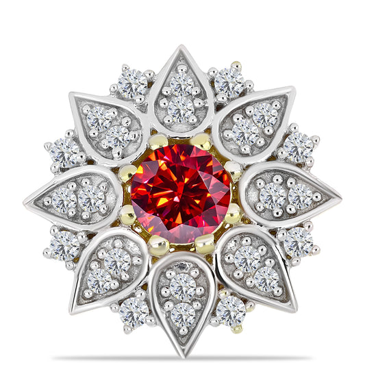 Kullattu hopeaRintaneula Majesteettinen Rouge Moissanite ja Valkoisella Topaasilla