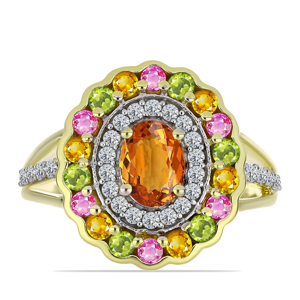 Kullattu hopeaSormus Chakra Turmaliinilla ja Valkoisella Topaasilla 1 