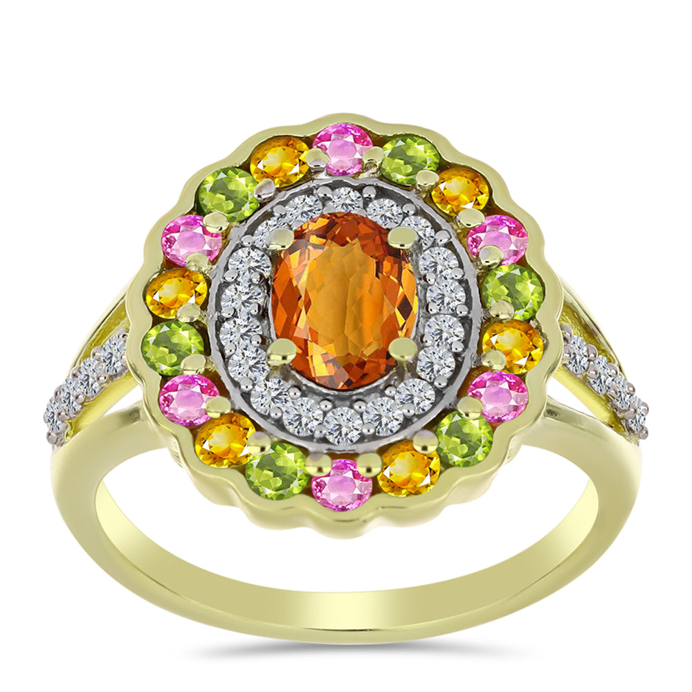 Kullattu hopeaSormus Chakra Turmaliinilla ja Valkoisella Topaasilla