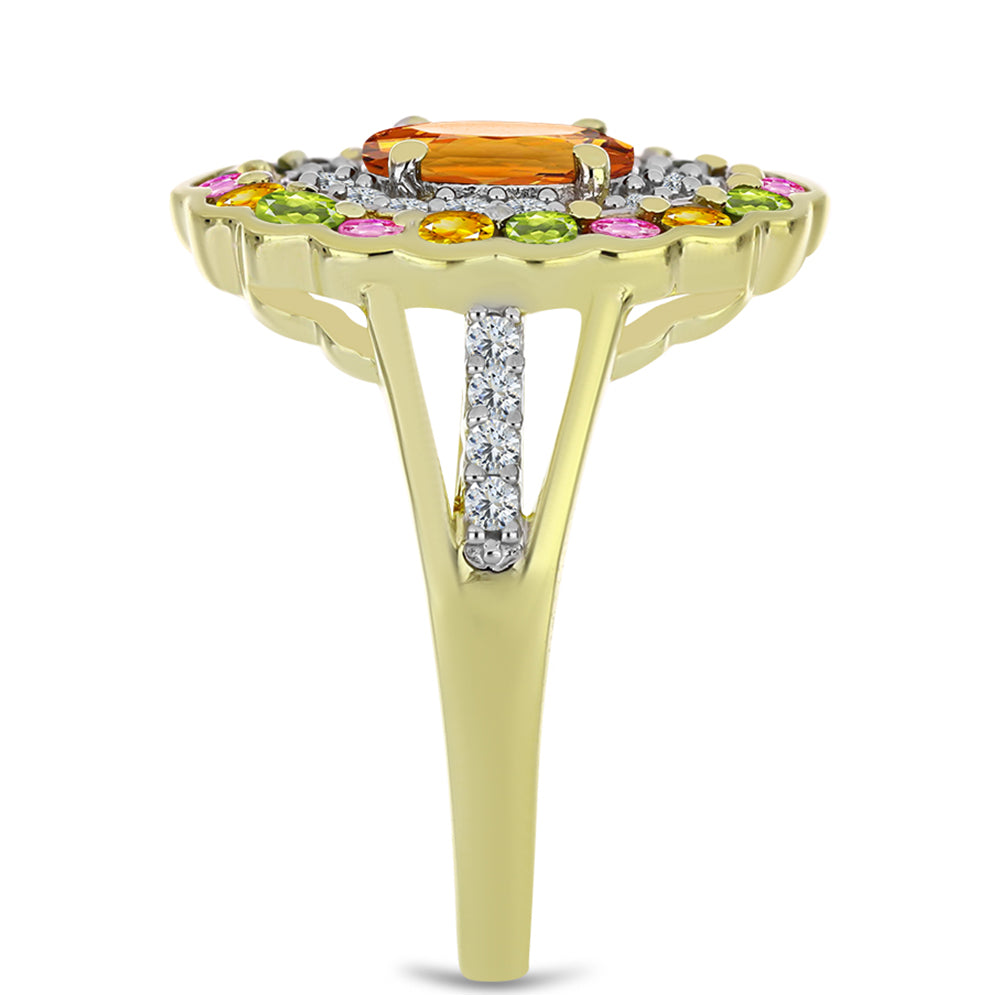 Kullattu hopeaSormus Chakra Turmaliinilla ja Valkoisella Topaasilla