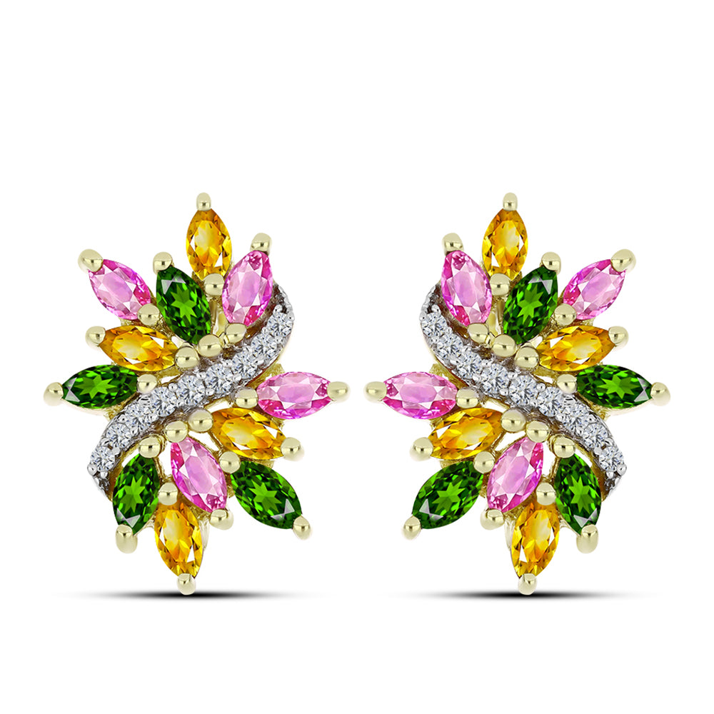 Kullatut hopeat Korvakorut Chakra Turmaliinilla ja Valkoisella Topaasilla