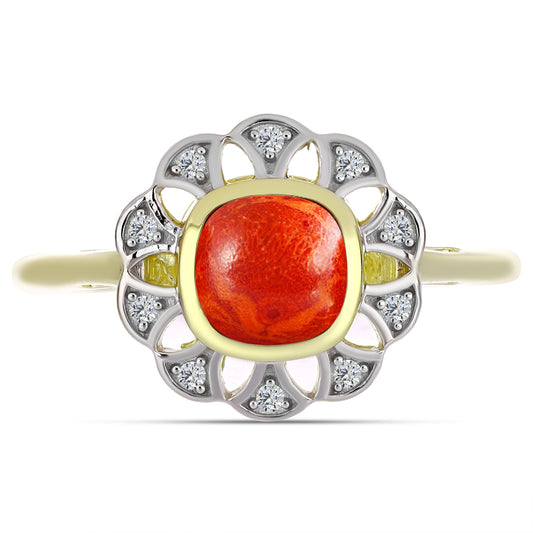 Kullattu hopeaSormus Punaisella Sienikorallilla ja Valkoisella Topaasilla