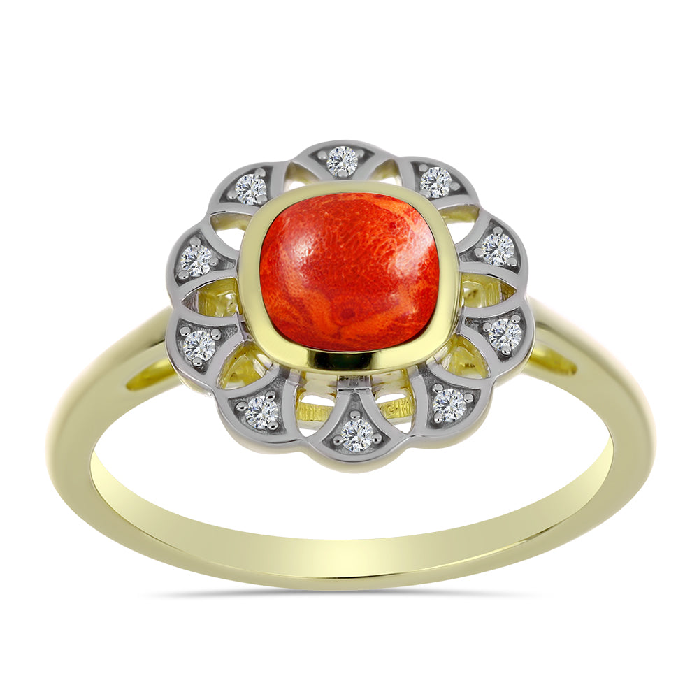 Kullattu hopeaSormus Punaisella Sienikorallilla ja Valkoisella Topaasilla 3 