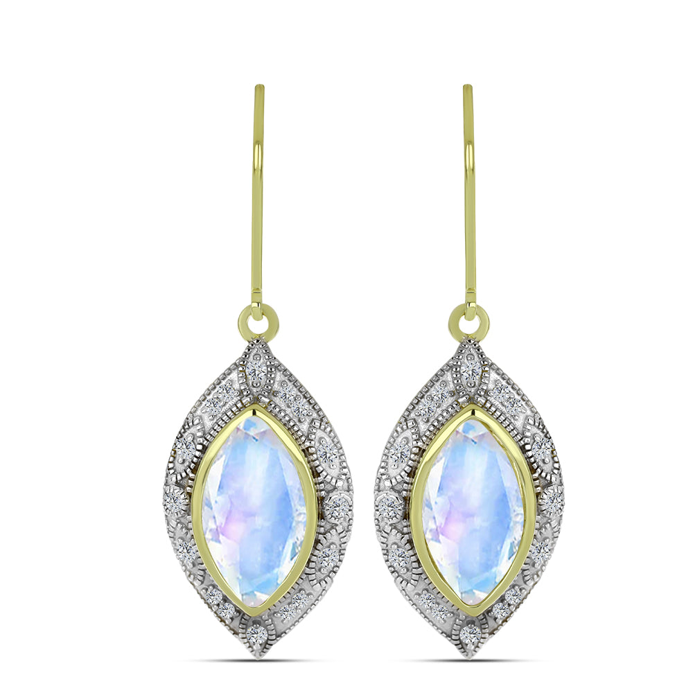 Kullatut hopeat Korvakorut Sateenkaarikuukivellä ja Valkoisella Topaasilla