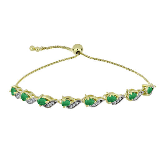 Kullattu hopeaRannekoru Sambian Smaragdilla ja Valkoisella Topaasilla