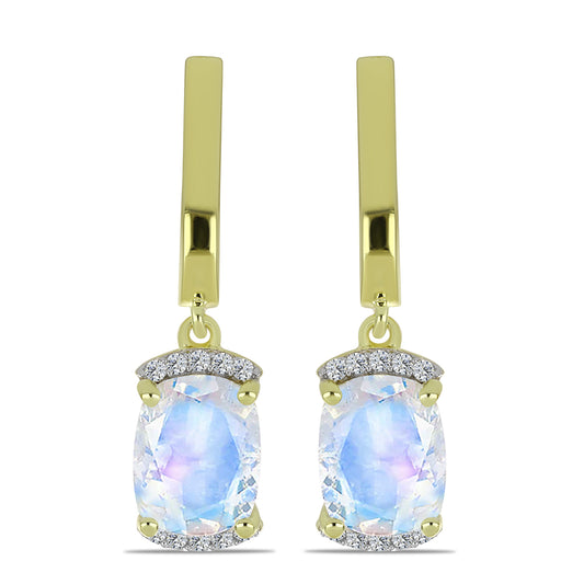 Kullatut hopeat Korvakorut Sateenkaarikuukivellä ja Valkoisella Topaasilla