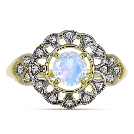 Kullattu hopeaSormus Sateenkaarikuukivellä ja Valkoisella Topaasilla