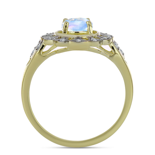 Kullattu hopeaSormus Sateenkaarikuukivellä ja Valkoisella Topaasilla