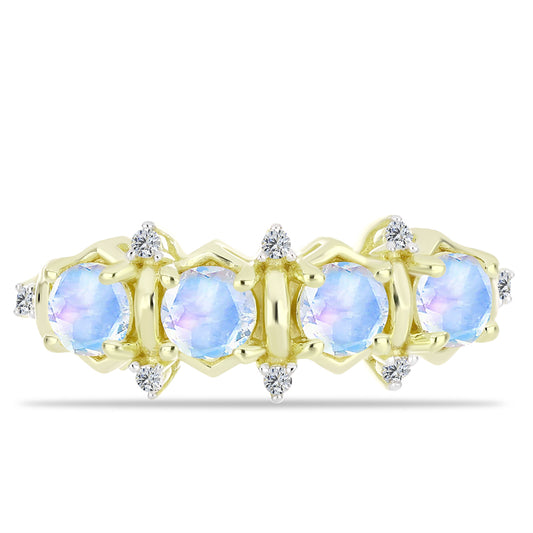 Kullattu hopeaSormus Sateenkaarikuukivellä ja Valkoisella Topaasilla