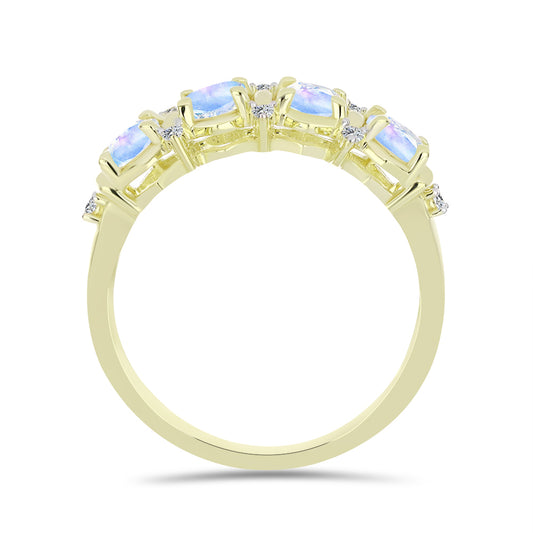 Kullattu hopeaSormus Sateenkaarikuukivellä ja Valkoisella Topaasilla