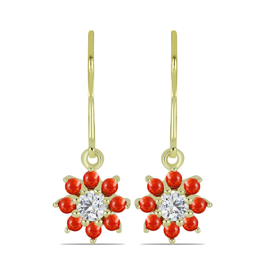 Kullatut hopeat Korvakorut Punaisella Sienikorallilla ja Valkoisella Topaasilla