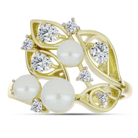 Kullattu hopeaSormus Makeanveden Valkoisella Helmellä ja Valkoisella Topaasilla