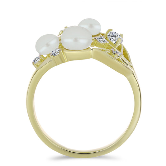 Kullattu hopeaSormus Makeanveden Valkoisella Helmellä ja Valkoisella Topaasilla