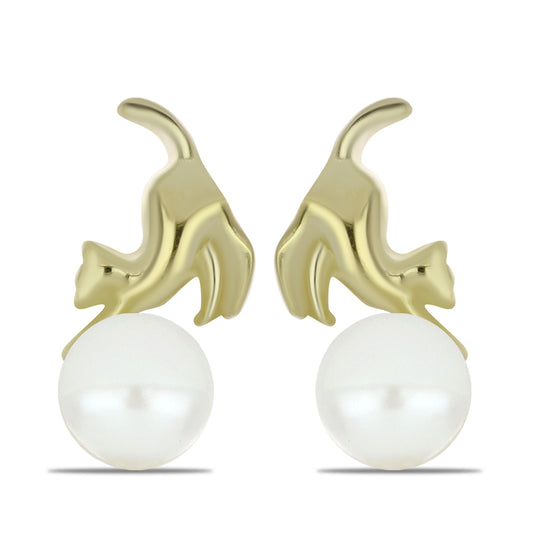 Kullatut hopeat Korvakorut Makeanveden Valkoisella Helmellä