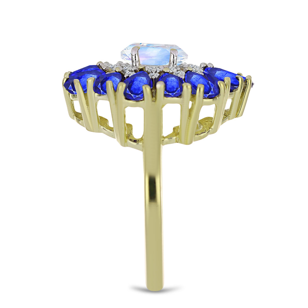 Kullattu hopeaSormus Sateenkaarikuukivellä ja Australialaisella Sinisellä Safiirilla 4 