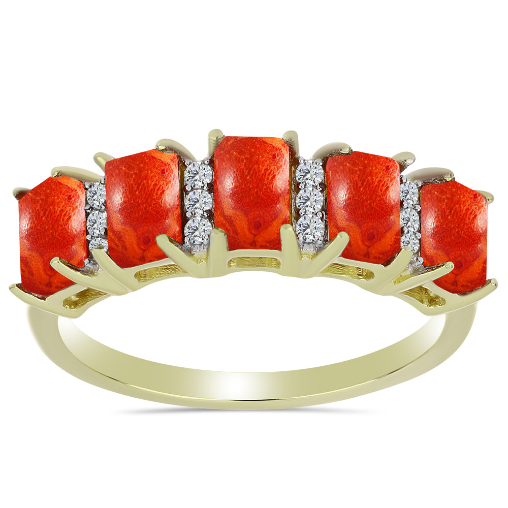 Kullattu hopeaSormus Punaisella Sienikorallilla ja Valkoisella Topaasilla 1 