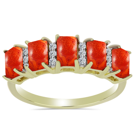 Kullattu hopeaSormus Punaisella Sienikorallilla ja Valkoisella Topaasilla