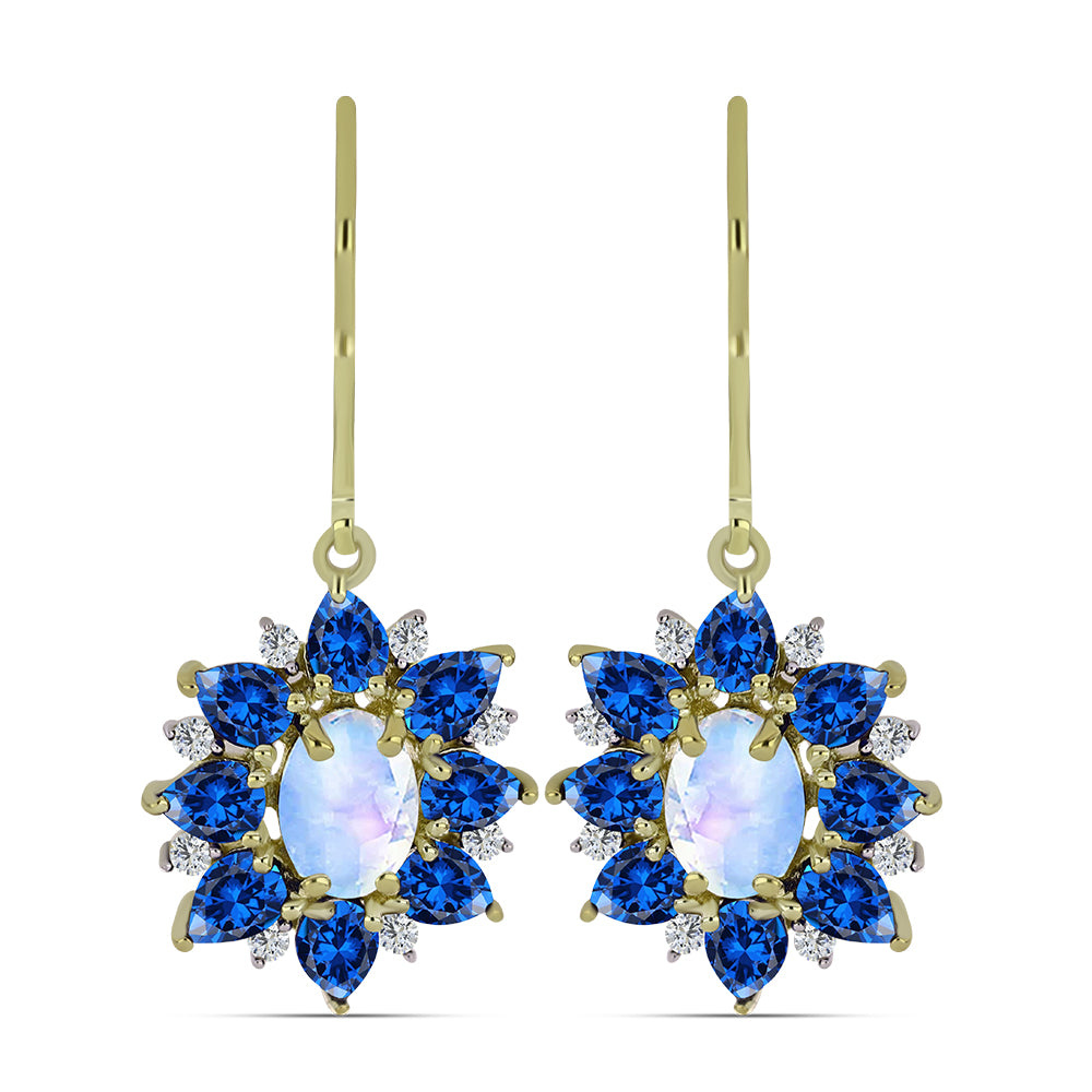 Kullatut hopeat Korvakorut Sateenkaarikuukivellä ja Australialaisella Sinisellä Safiirilla 1 