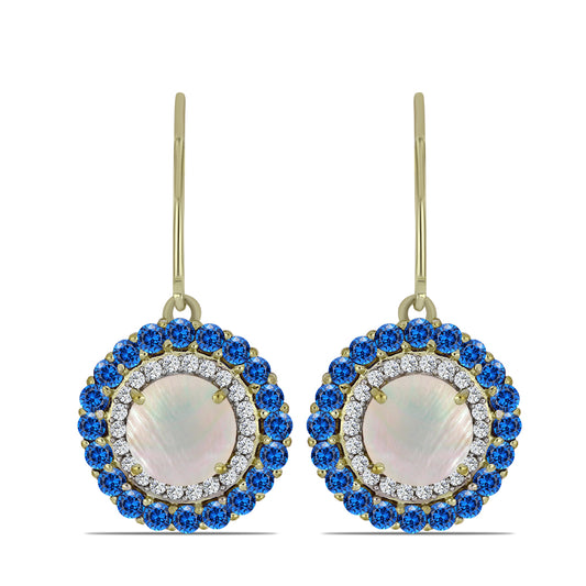 Kullatut hopeat Korvakorut Sateenkaarikuukivellä ja Australialaisella Sinisellä Safiirilla