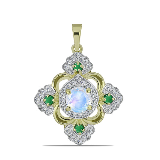 Kullattu hopeaRiipus Sateenkaarikuukivellä ja Brasilian Smaragdilla