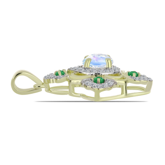 Kullattu hopeaRiipus Sateenkaarikuukivellä ja Brasilian Smaragdilla