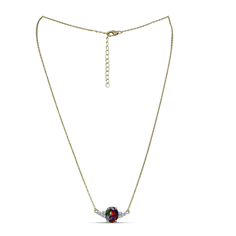 Kullattu hopeaKaulakoru Lega Dembin Keskiyönmustan Etiopialaisella Opaalilla ja Valkoisella Topaasilla