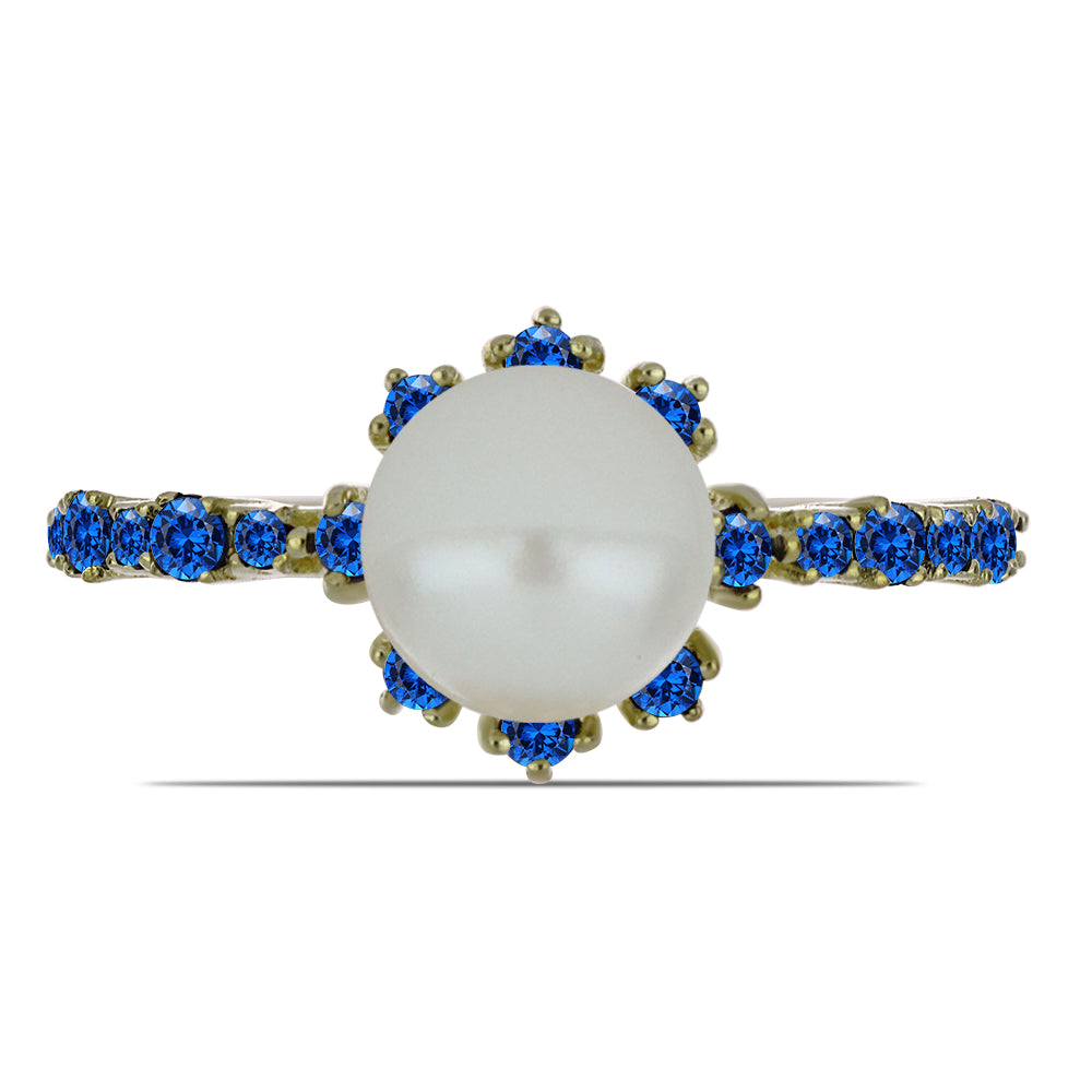 Kullattu hopeaSormus Makeanveden Valkoisella Helmellä ja Australialaisella Sinisellä Safiirilla