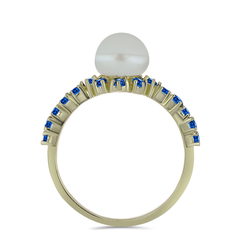 Kullattu hopeaSormus Makeanveden Valkoisella Helmellä ja Australialaisella Sinisellä Safiirilla 2 
