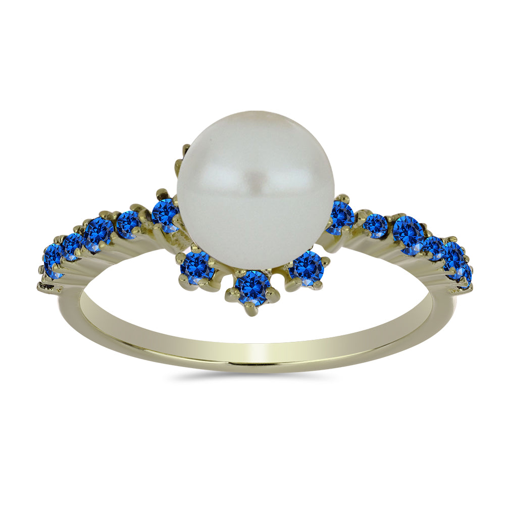 Kullattu hopeaSormus Makeanveden Valkoisella Helmellä ja Australialaisella Sinisellä Safiirilla