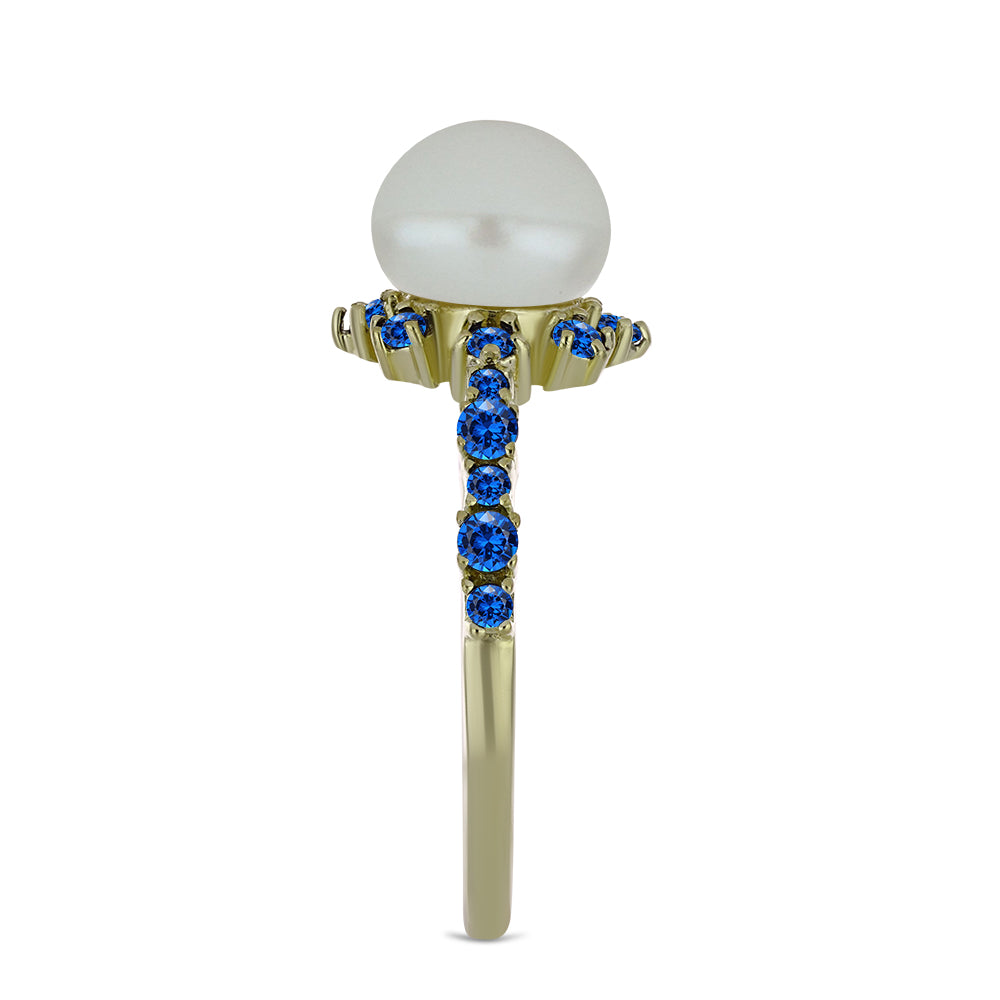 Kullattu hopeaSormus Makeanveden Valkoisella Helmellä ja Australialaisella Sinisellä Safiirilla