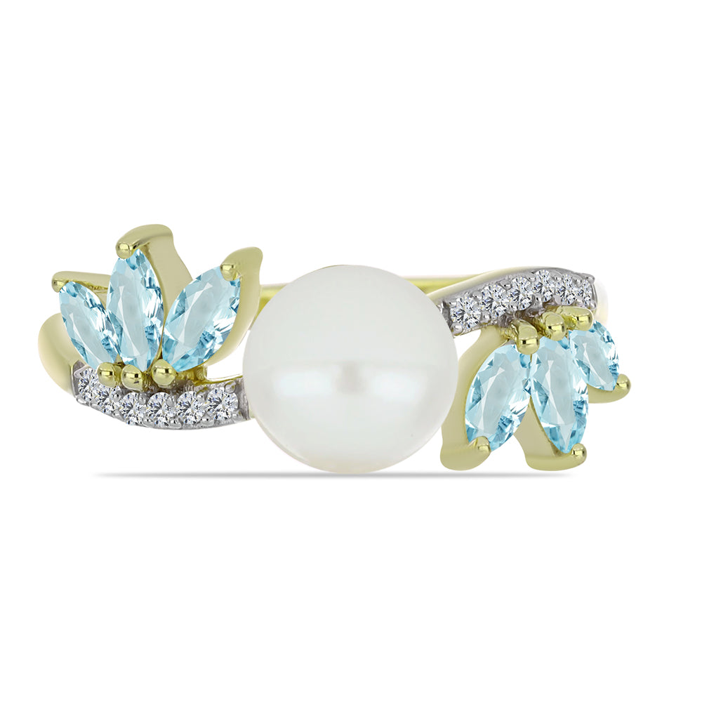 Kullattu hopeaSormus Makeanveden Valkoisella Helmellä ja Akvamariinilla 1 
