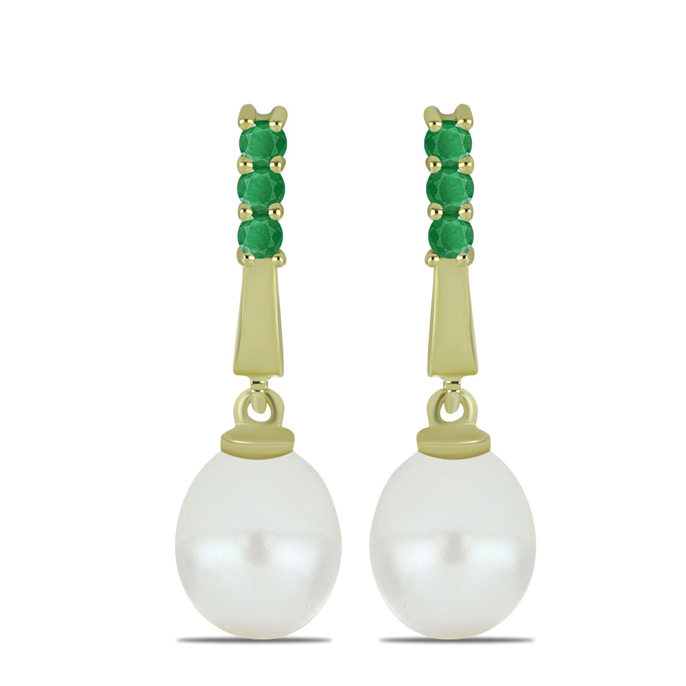 Kullatut hopeat Korvakorut Makeanveden Valkoisella Helmellä ja Brasilian Smaragdilla