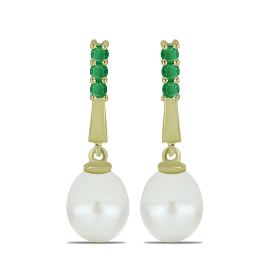 Kullatut hopeat Korvakorut Makeanveden Valkoisella Helmellä ja Brasilian Smaragdilla
