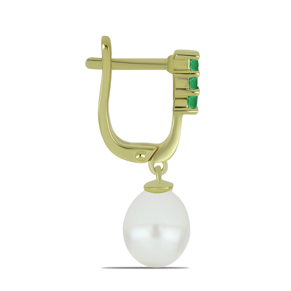 Kullatut hopeat Korvakorut Makeanveden Valkoisella Helmellä ja Brasilian Smaragdilla