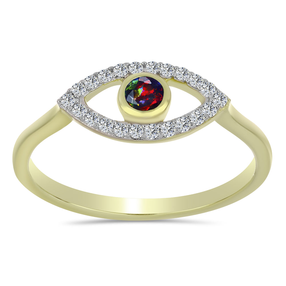 Kullattu hopeaSormus Lega Dembin Keskiyönmustan Etiopialaisella Opaalilla ja Valkoisella Topaasilla 3 