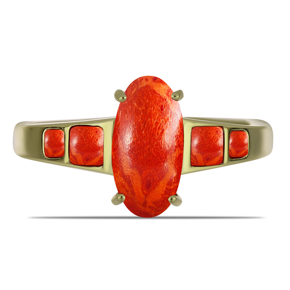 Kullattu hopeaSormus Punaisella Sienikorallilla